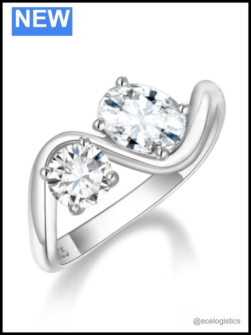 1.5 Carat Moissanite Toi et Moi Wave Engagement Ring 925 Sterling Silver